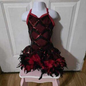 Dazzling Red & Black Sequin Feather Dance Costume